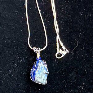 Lapis Lazuli Crystal Rock Silver Wrapped Necklace